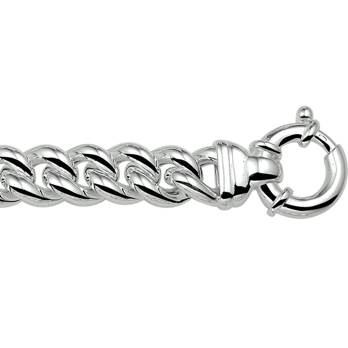 armband gourmette 11,3 mm 19 cm met groot veerslot zilver wit
