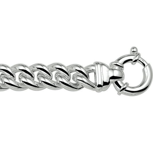 armband gourmette 11,3 mm 19 cm met groot veerslot zilver wit