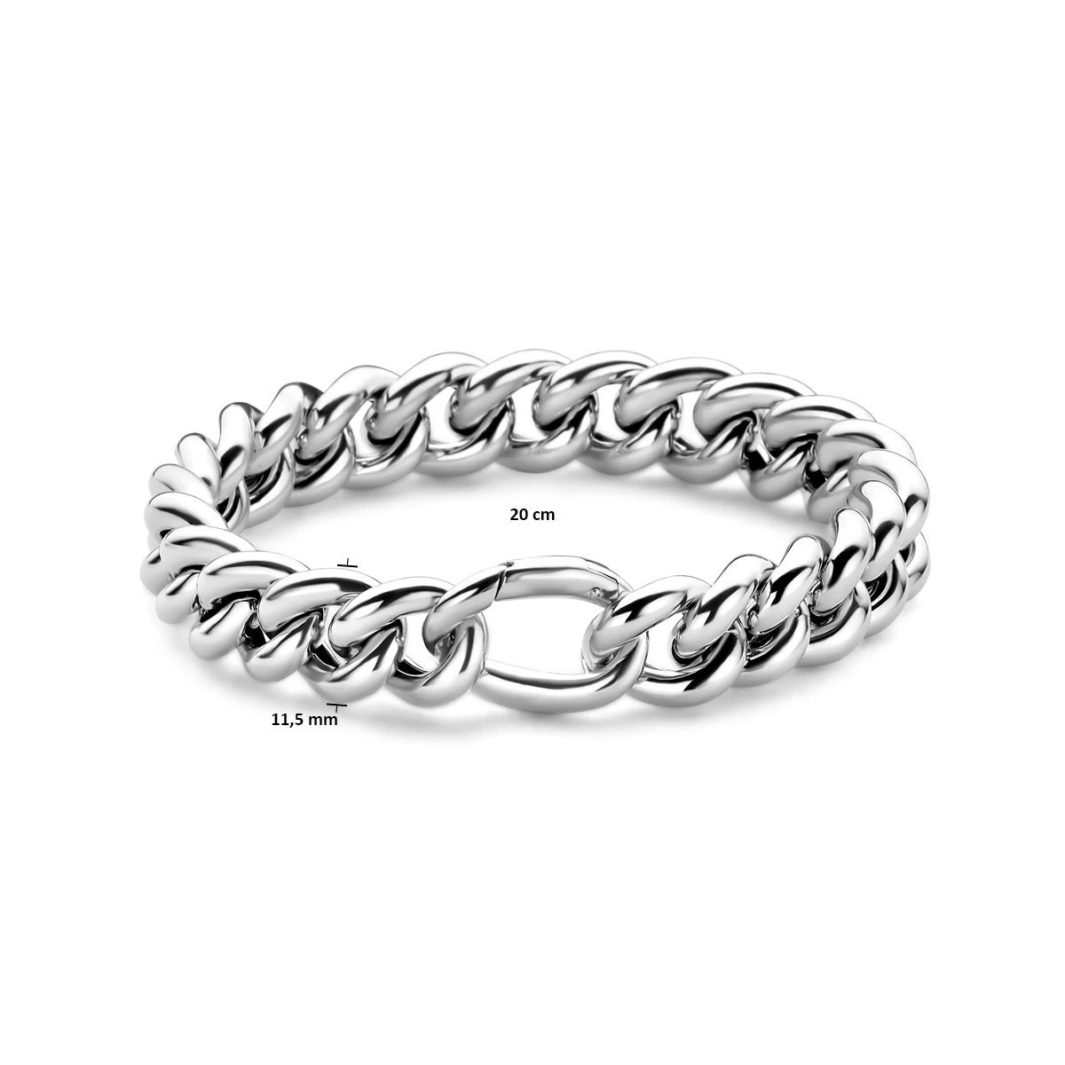armband gourmette 11,5 mm 20 cm zilver gerhodineerd