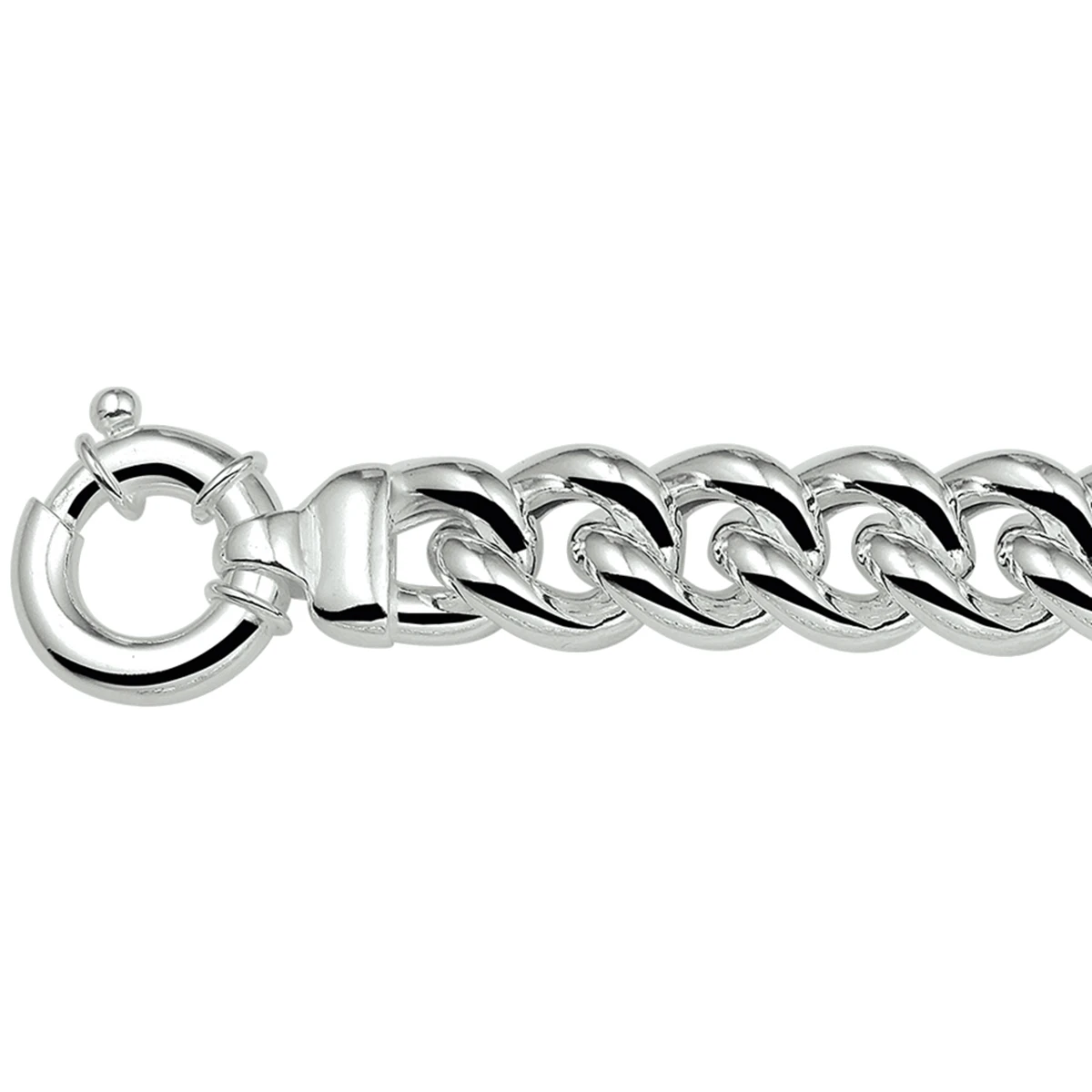 armband gourmette 14 mm 21 cm met groot veerslot zilver wit