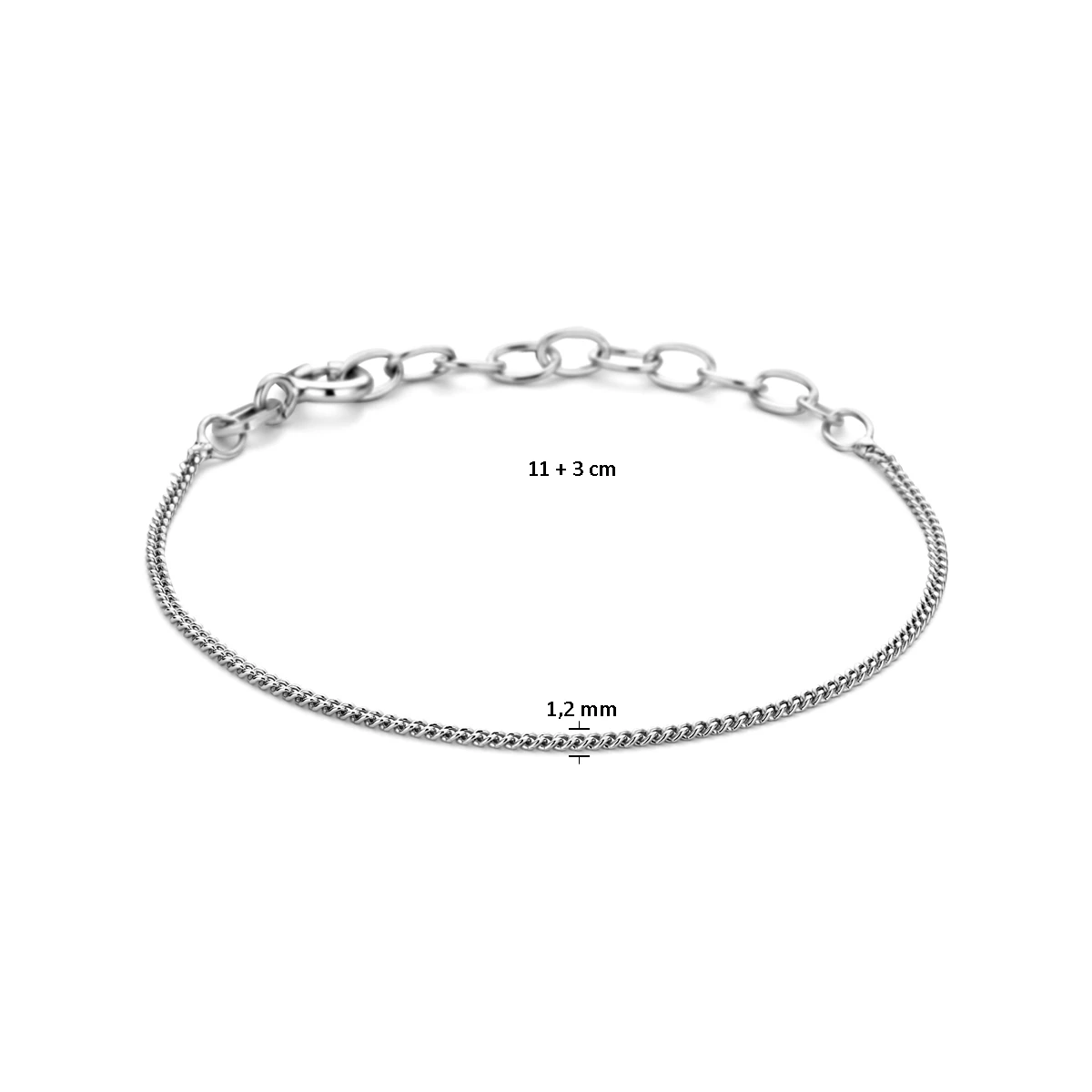 armband gourmette 4 zijdes geslepen 1,2 mm zilver gerhodineerd