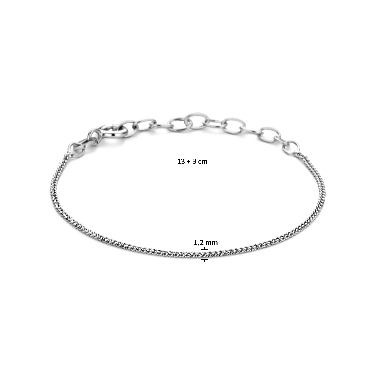 armband gourmette 4 zijdes geslepen 1,2 mm zilver gerhodineerd