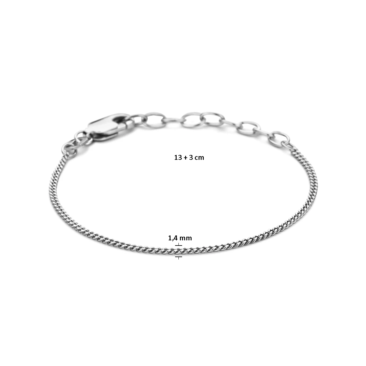 armband gourmette 4 zijdes geslepen 1,4 mm zilver gerhodineerd