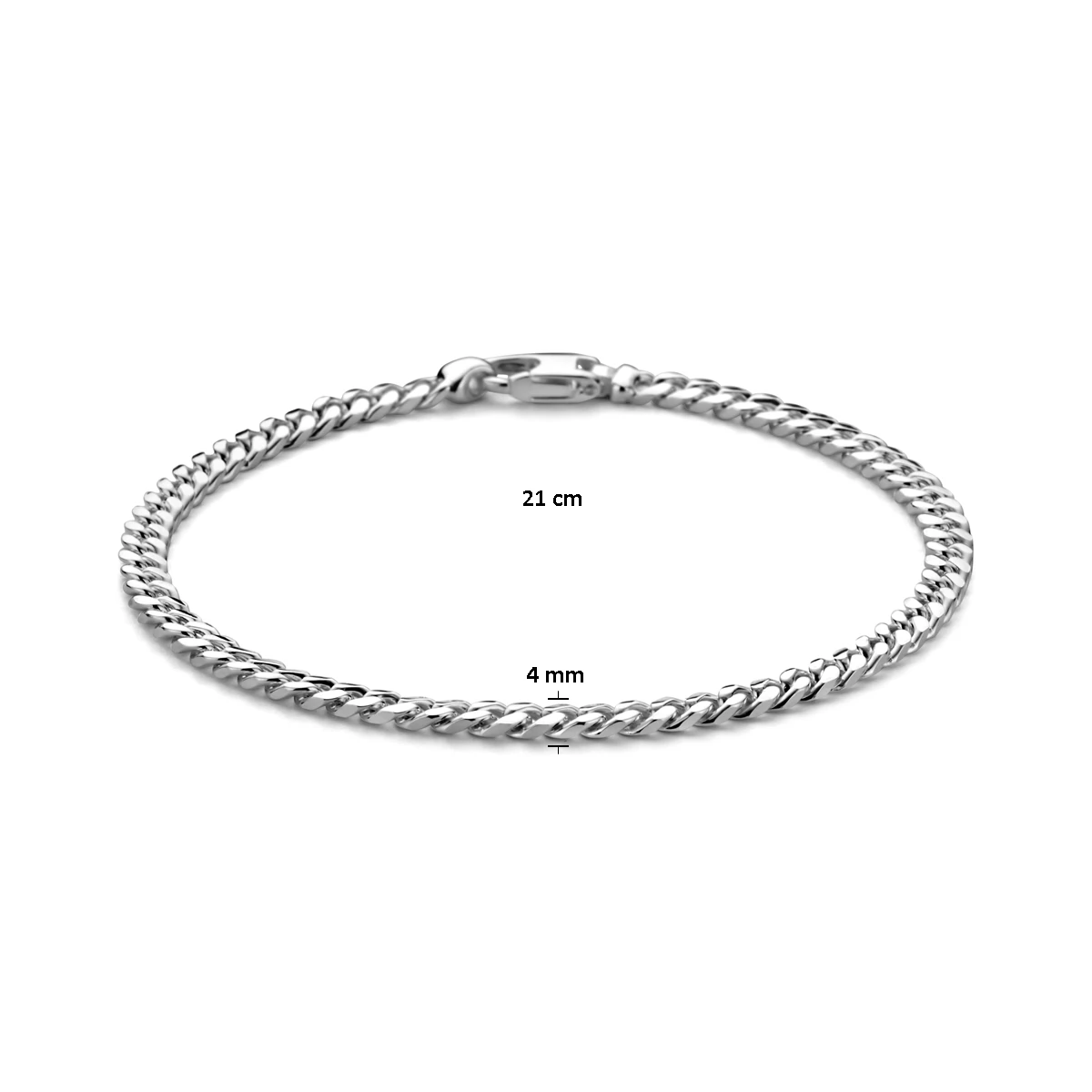 armband gourmette 4 zijdes geslepen 4,0 mm 21 cm zilver wit