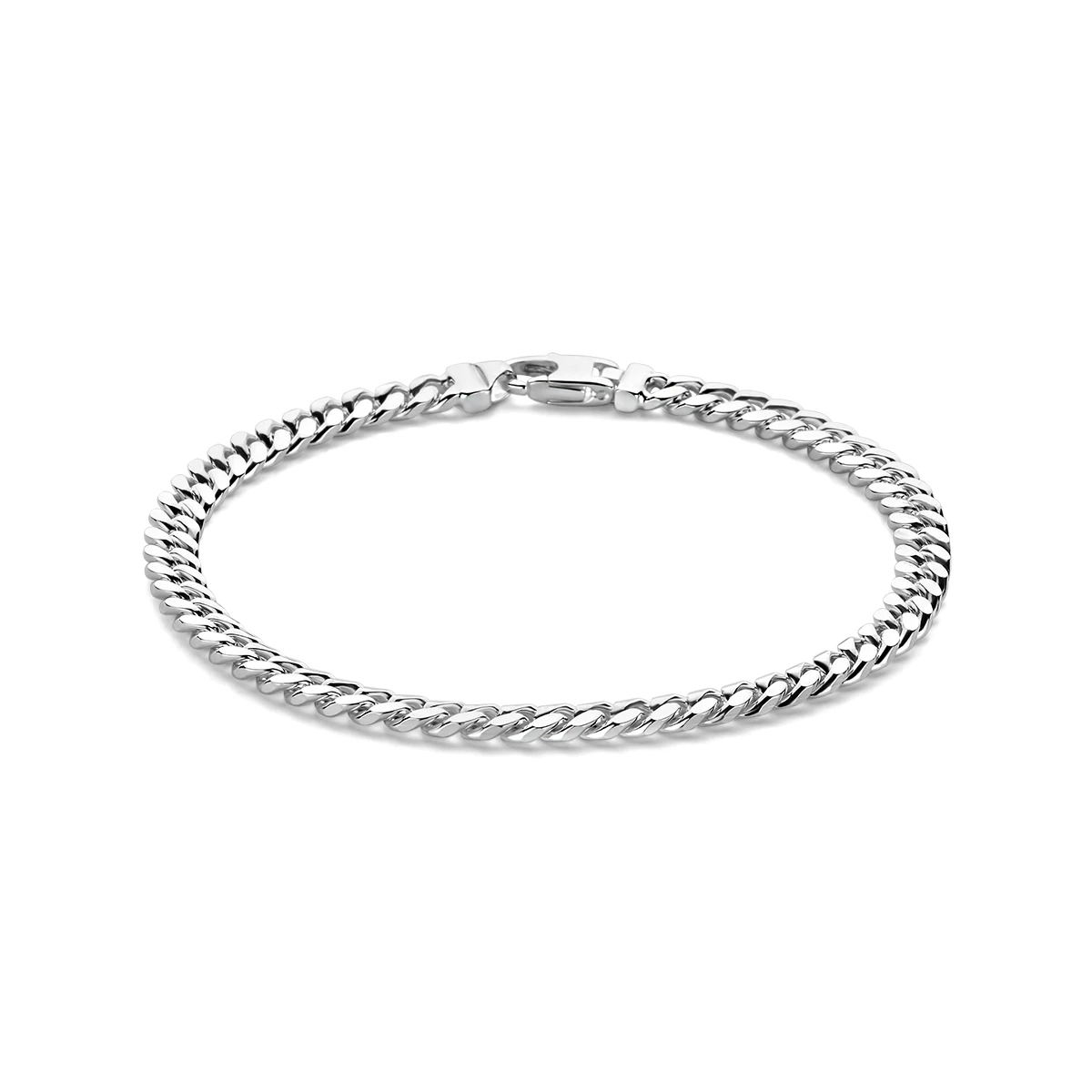 armband gourmette 4 zijdes geslepen 5,0 mm 21 cm zilver wit
