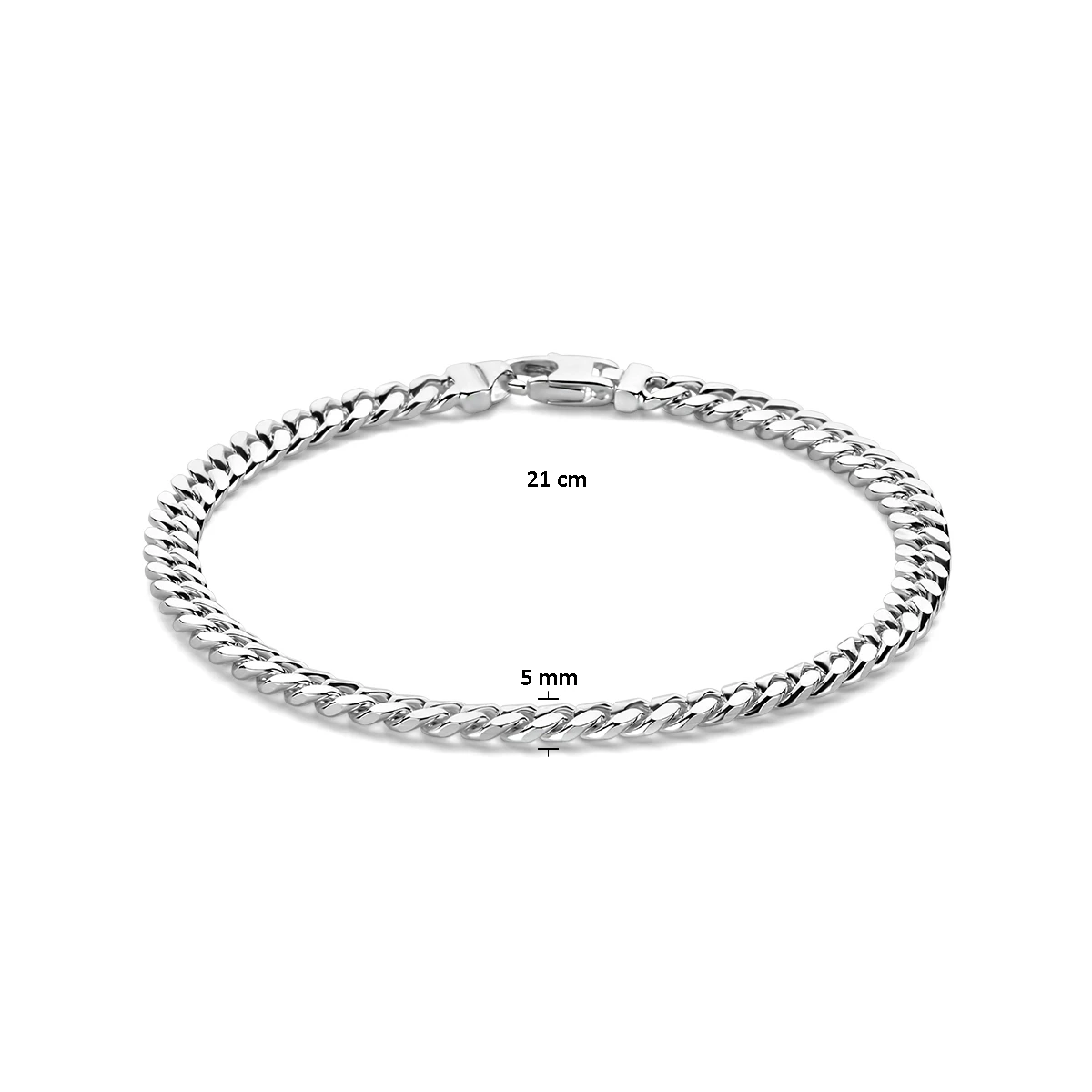 armband gourmette 4 zijdes geslepen 5,0 mm 21 cm zilver wit
