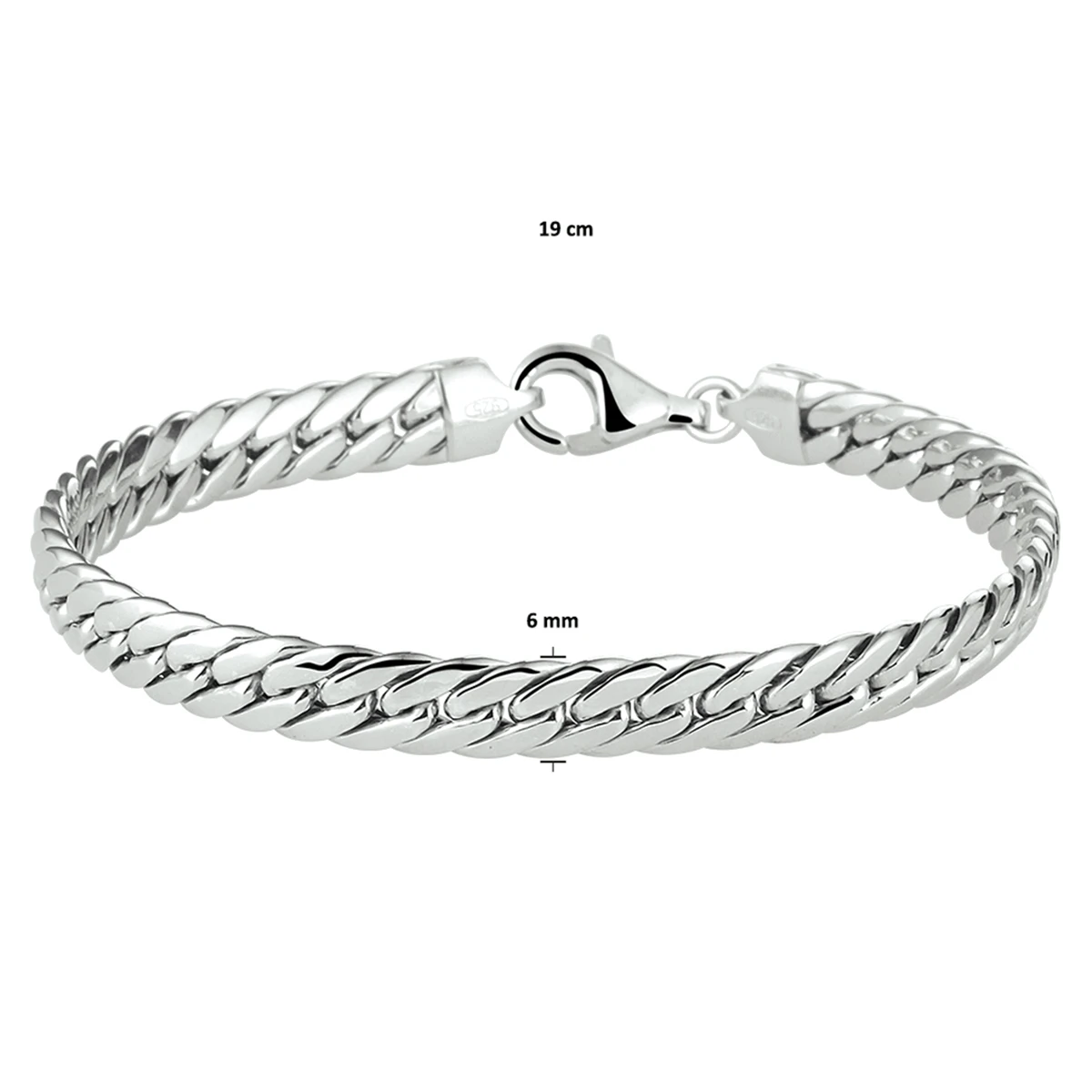 armband gourmette 4 zijdes geslepen 6,0 mm 19 cm zilver gerhodineerd