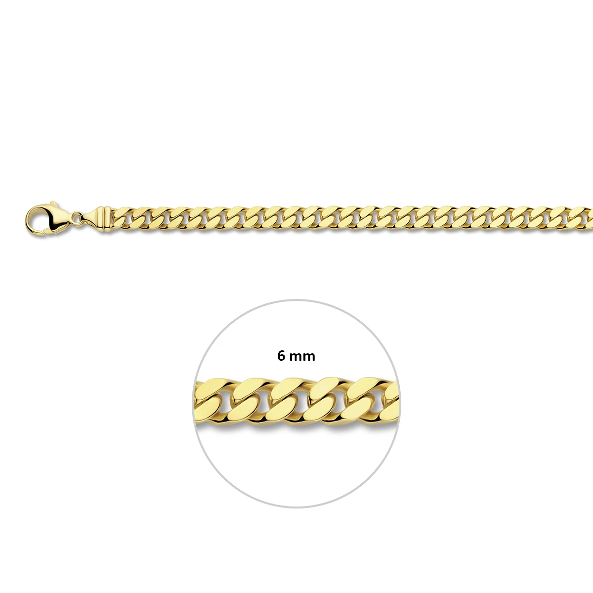 gourmette 4 zijdes geslepen 6,0 mm massief 14K geelgoud
