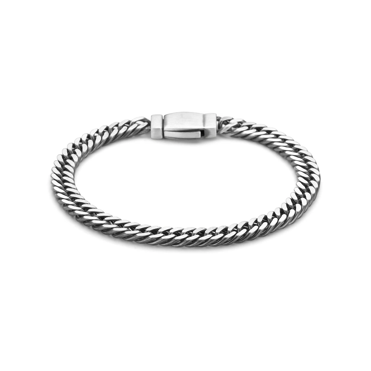 armband gourmette 4 zijdes geslepen 6,7 mm zilver geoxideerd