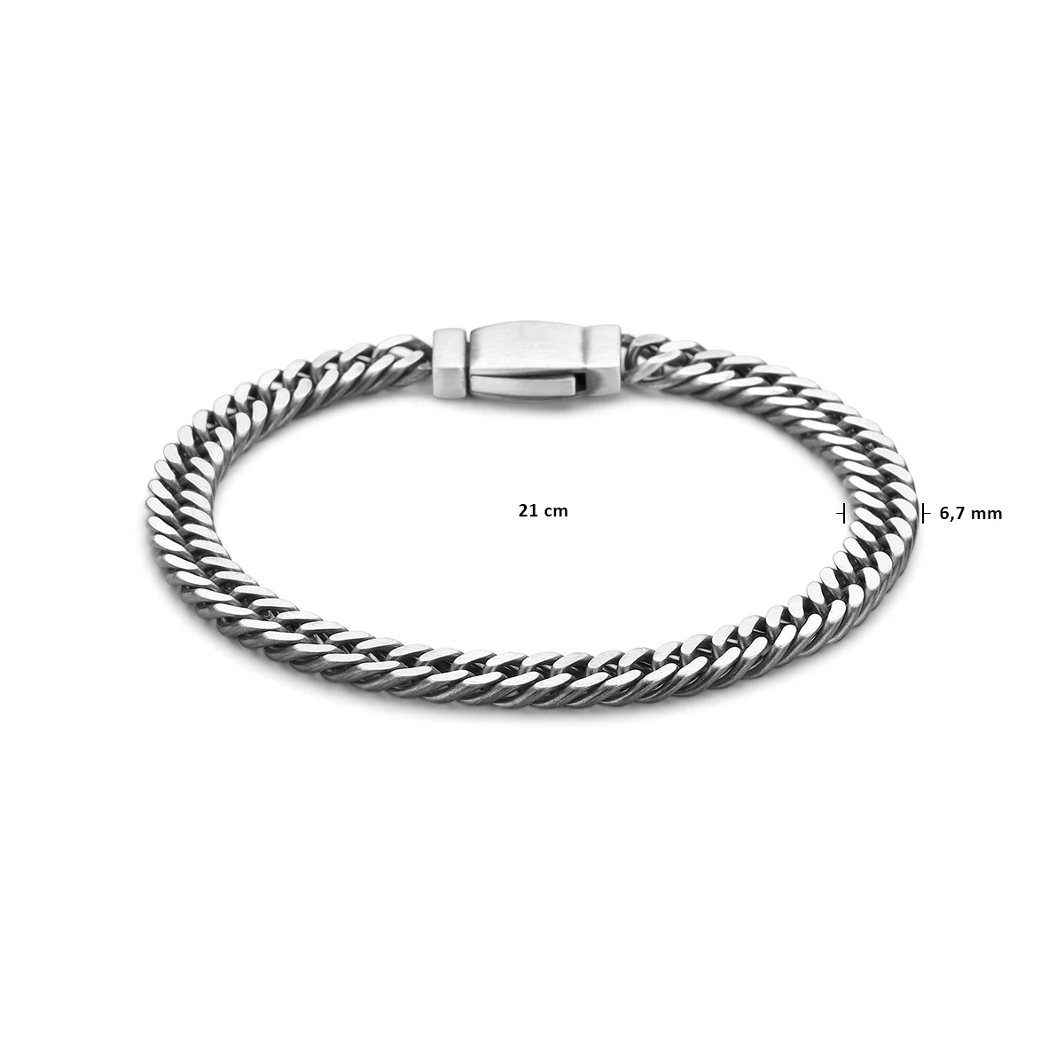 armband gourmette 4 zijdes geslepen 6,7 mm zilver geoxideerd