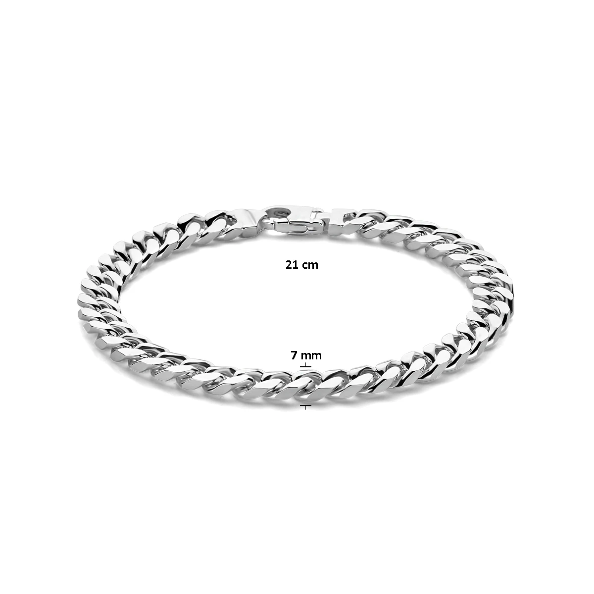armband gourmette 4 zijdes geslepen 7,0 mm 21 cm zilver wit
