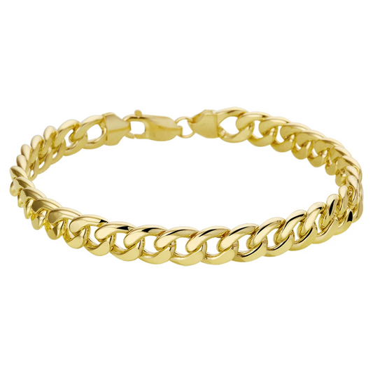 armband gourmette 4 zijdes geslepen massief 8 mm silgold (geel met zilverkern)