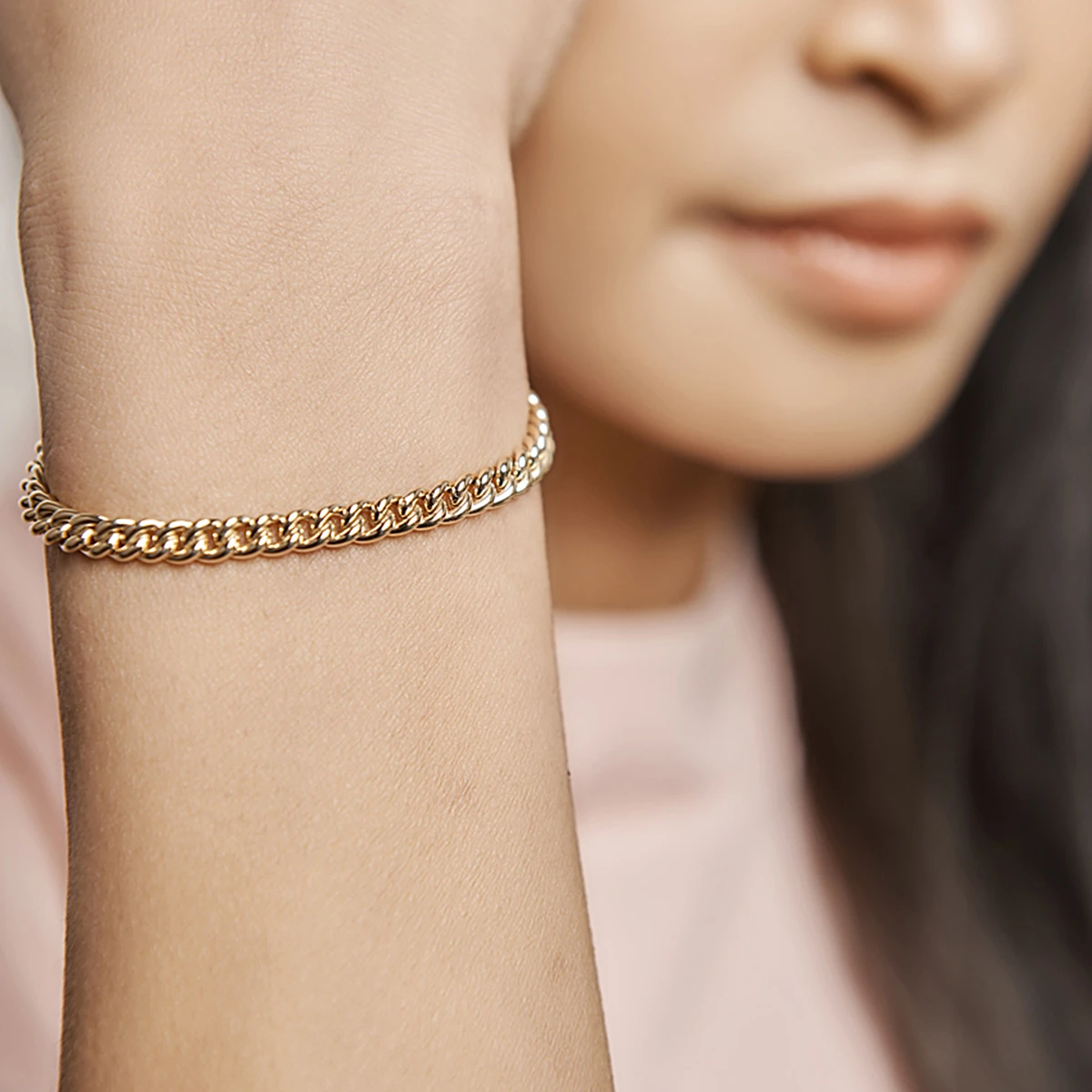 armband gourmette 4,5 mm 19 cm 14K geelgoud