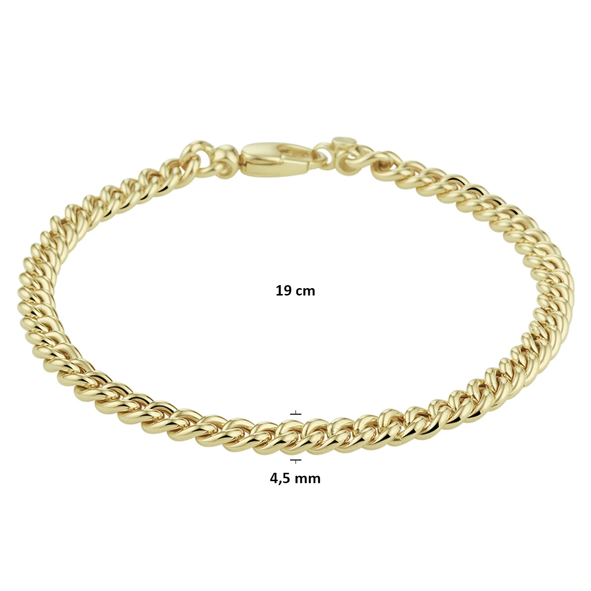 armband gourmette 4,5 mm 19 cm 14K geelgoud