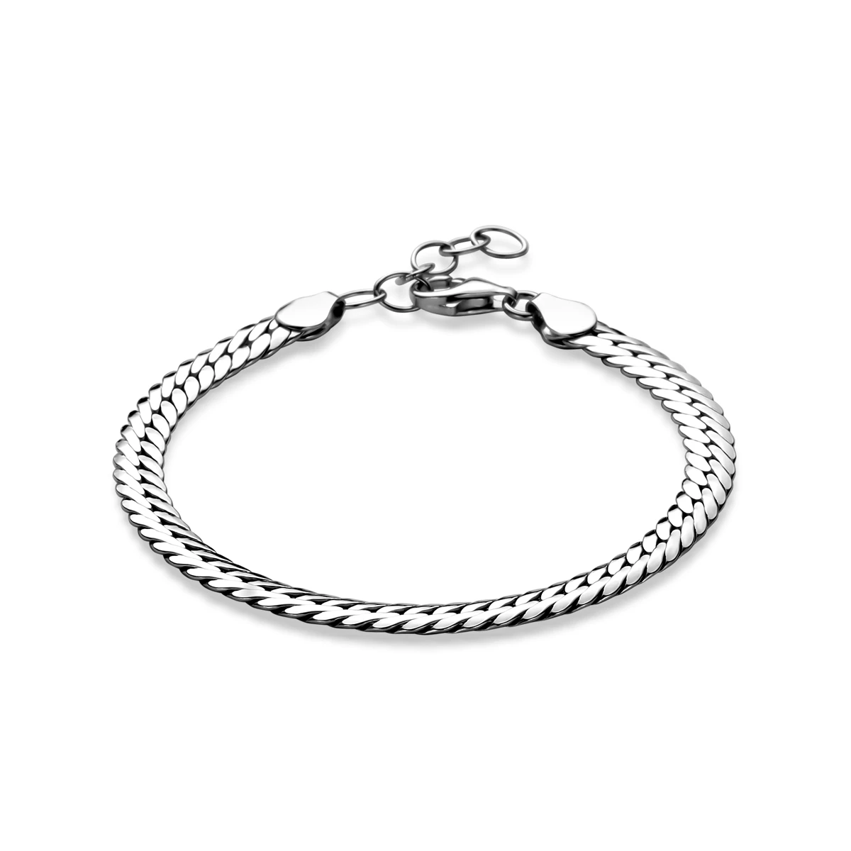 armband gourmette 5 mm 17 + 3 cm zilver gerhodineerd