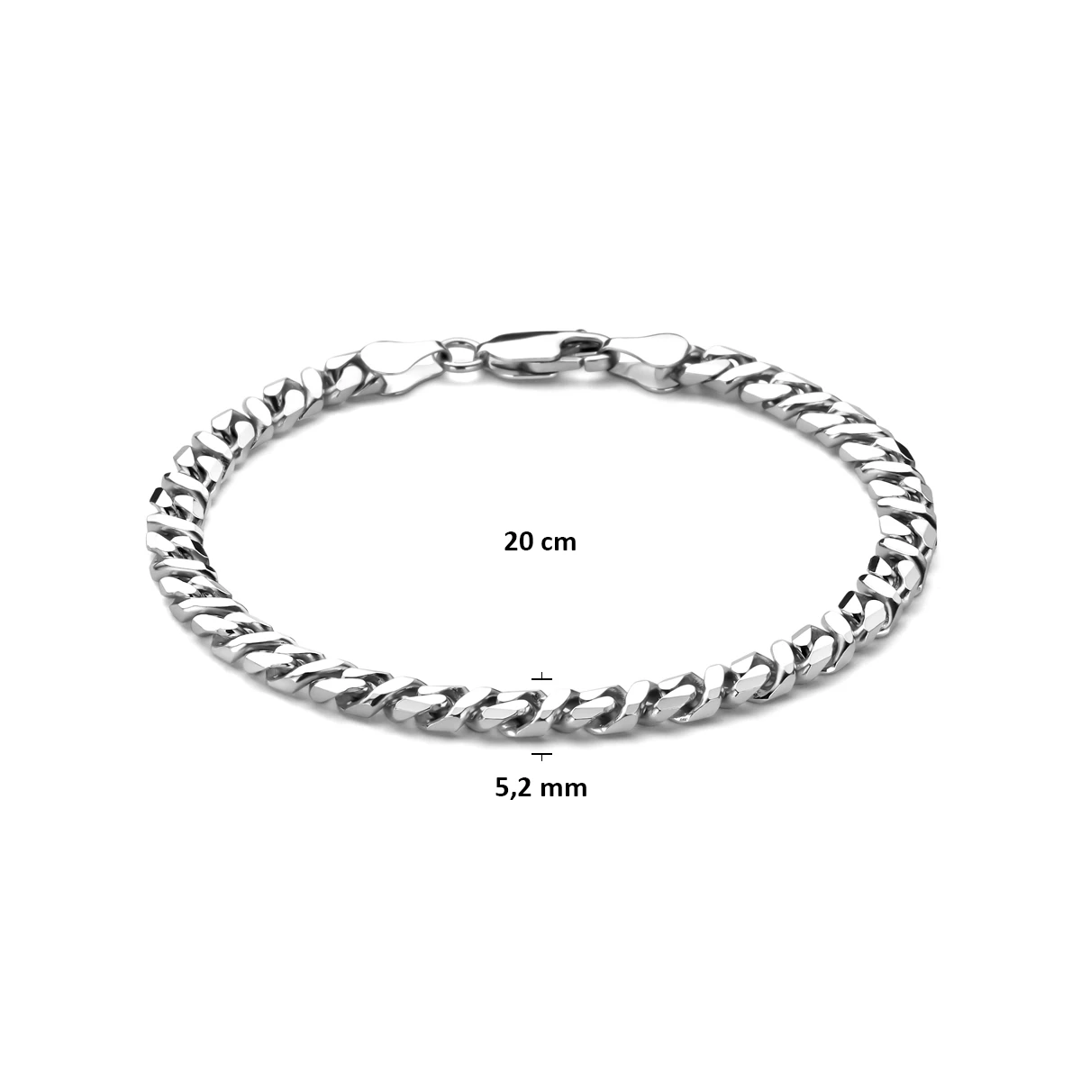 armband gourmette 5,2 mm zilver gerhodineerd