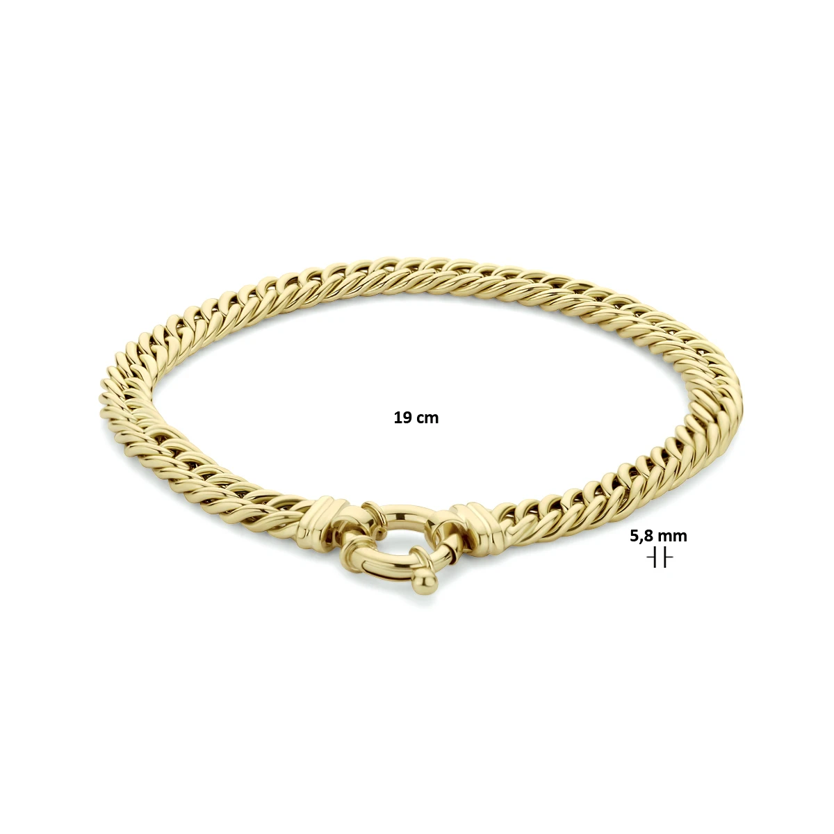 armband gourmette 5,8 mm 19 cm met groot veerslot 14K geelgoud
