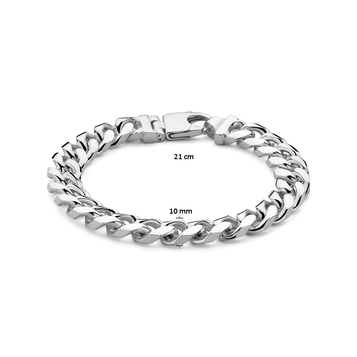 armband gourmette 6 zijdes geslepen 10 mm 21 cm zilver wit