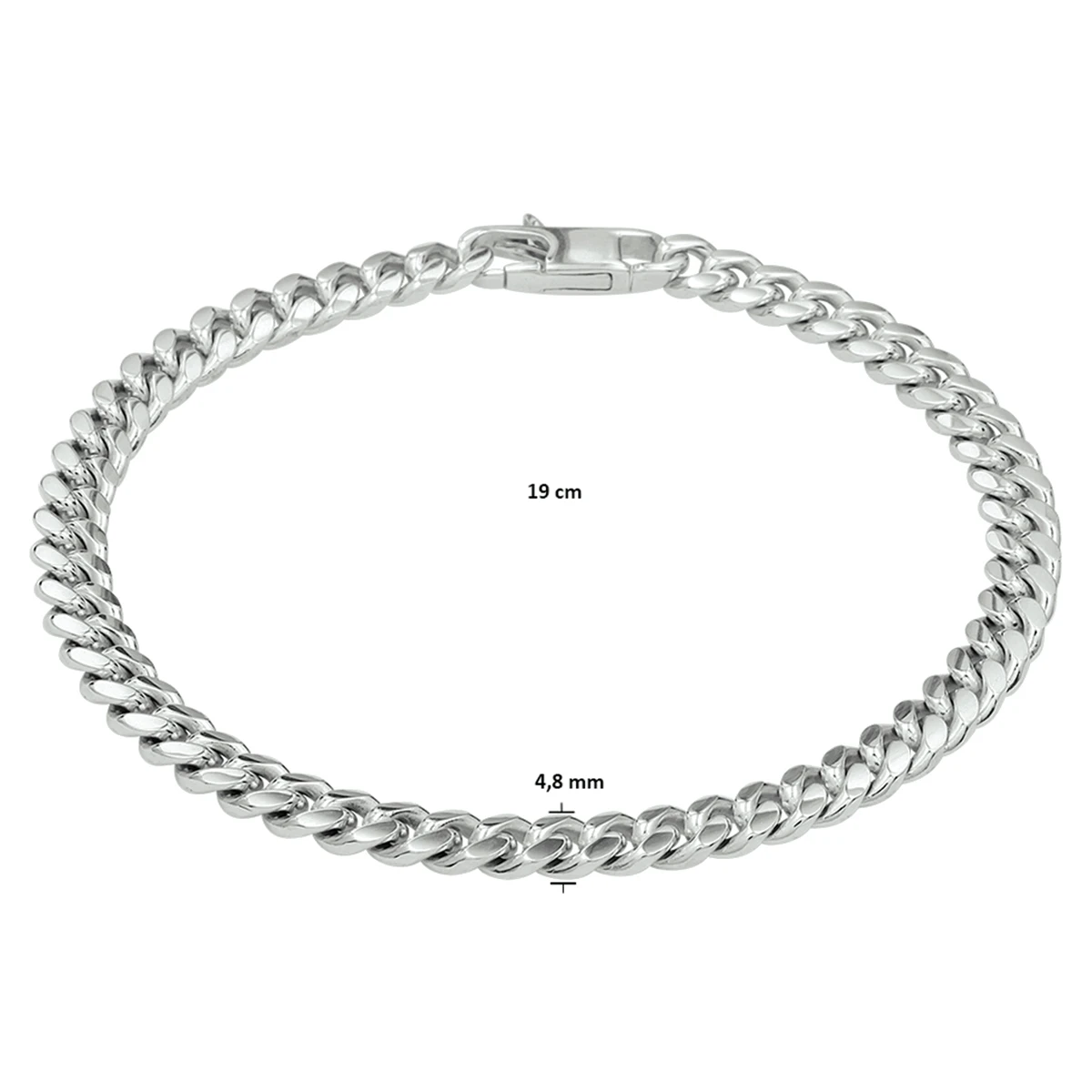 armband gourmette 6 zijdes geslepen 4,8 mm 19 cm zilver gerhodineerd