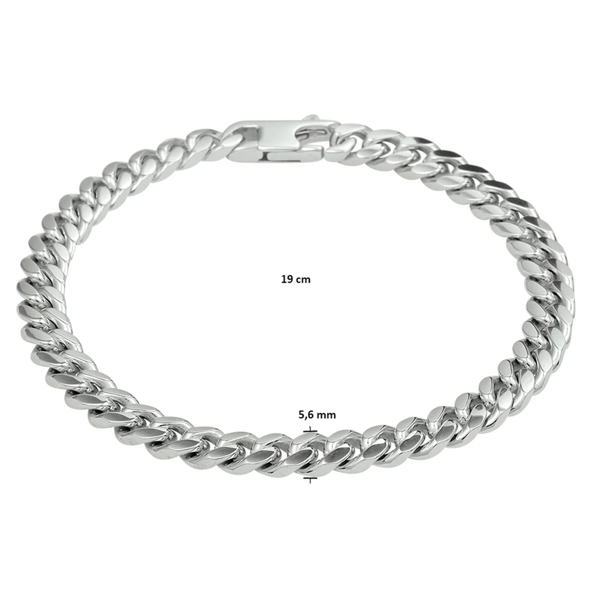 armband gourmette 6 zijdes geslepen 5,6 mm 19 cm zilver gerhodineerd