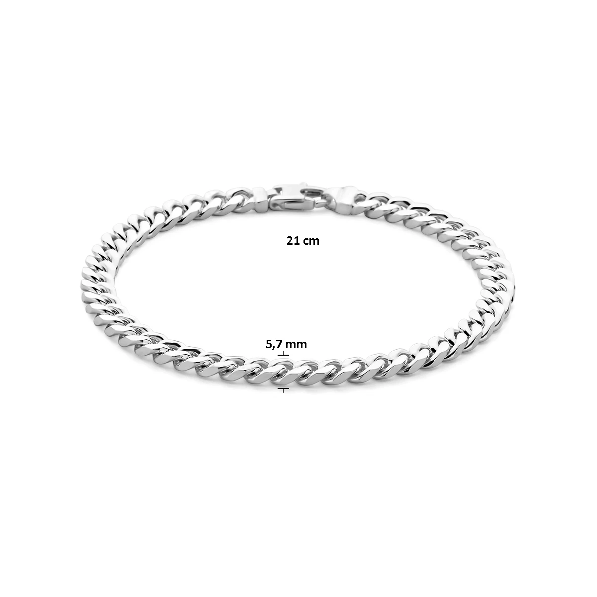 armband gourmette 6 zijdes geslepen 5,7 mm 21 cm zilver wit