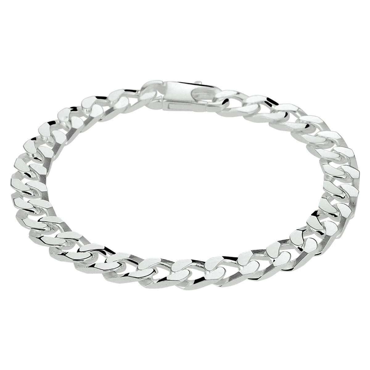 armband gourmette 6 zijdes geslepen 6,5 mm zilver wit
