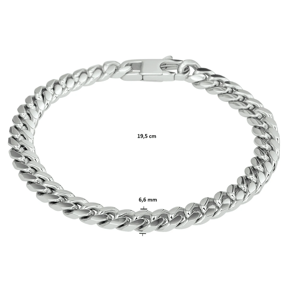 armband gourmette 6 zijdes geslepen 6,6 mm 19,5 cm zilver gerhodineerd
