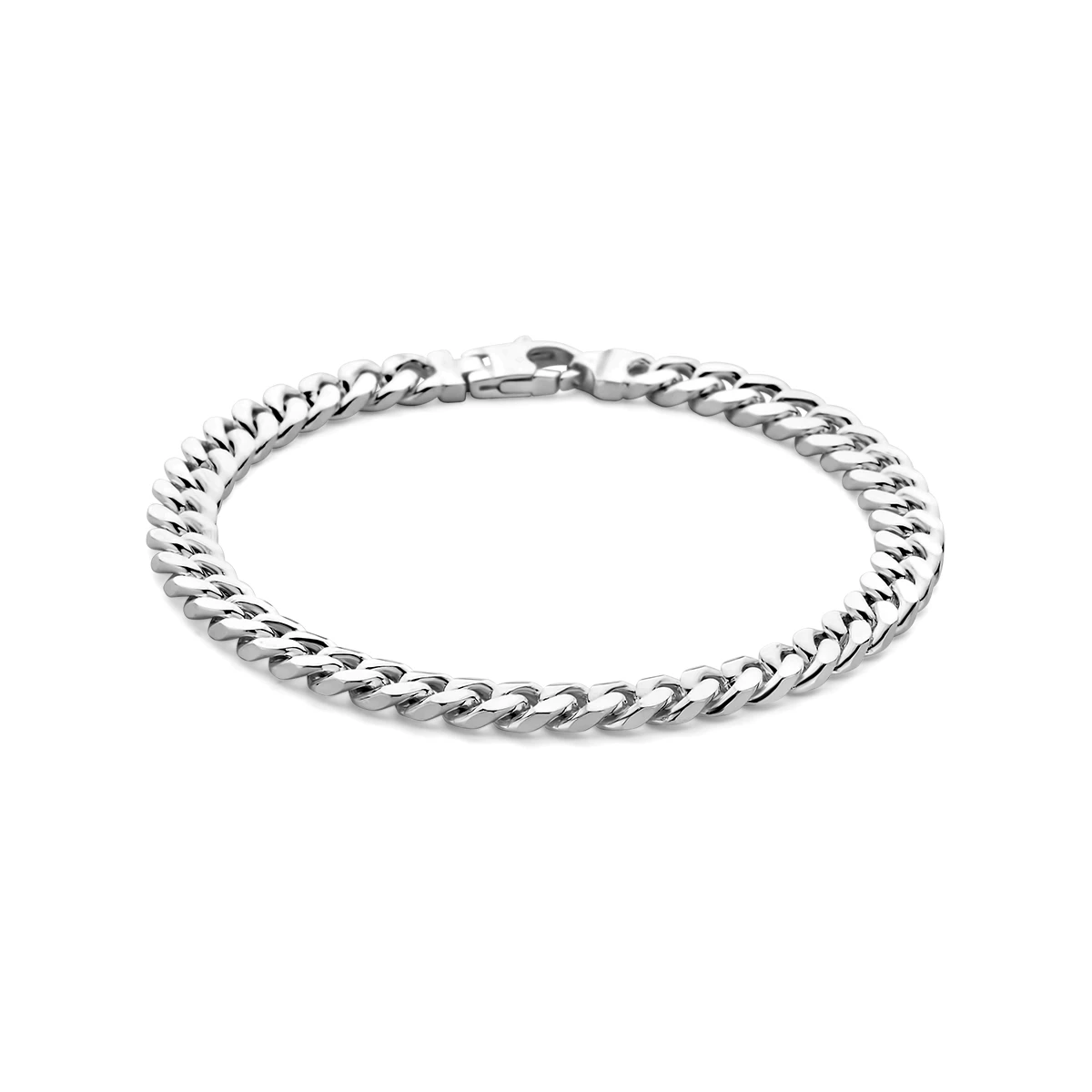armband gourmette 6 zijdes geslepen 6,6 mm 21 cm zilver wit