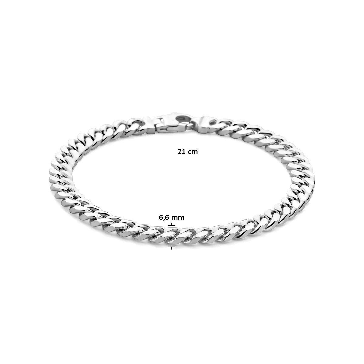 armband gourmette 6 zijdes geslepen 6,6 mm 21 cm zilver wit