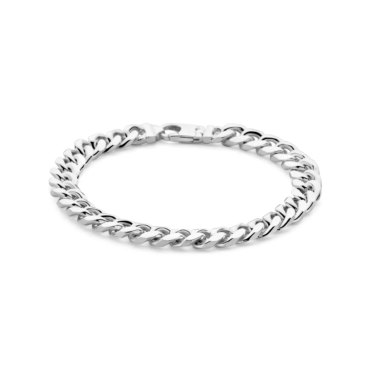 armband gourmette 6 zijdes geslepen 8,4 mm 21 cm zilver wit