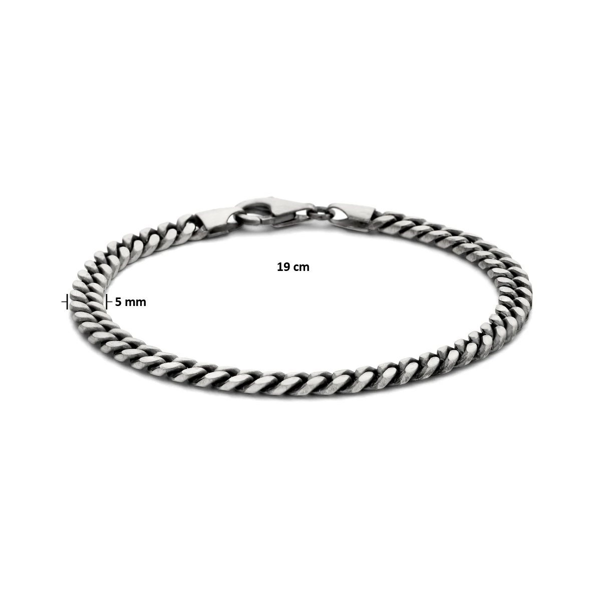 armband gourmette 6 zijdes geslepen oxi 5,0 mm zilver geoxideerd