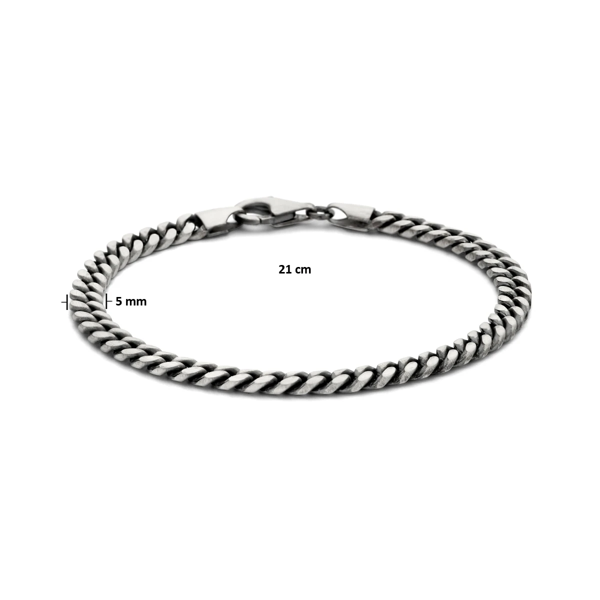 armband gourmette 6 zijdes geslepen oxi 5,0 mm zilver geoxideerd