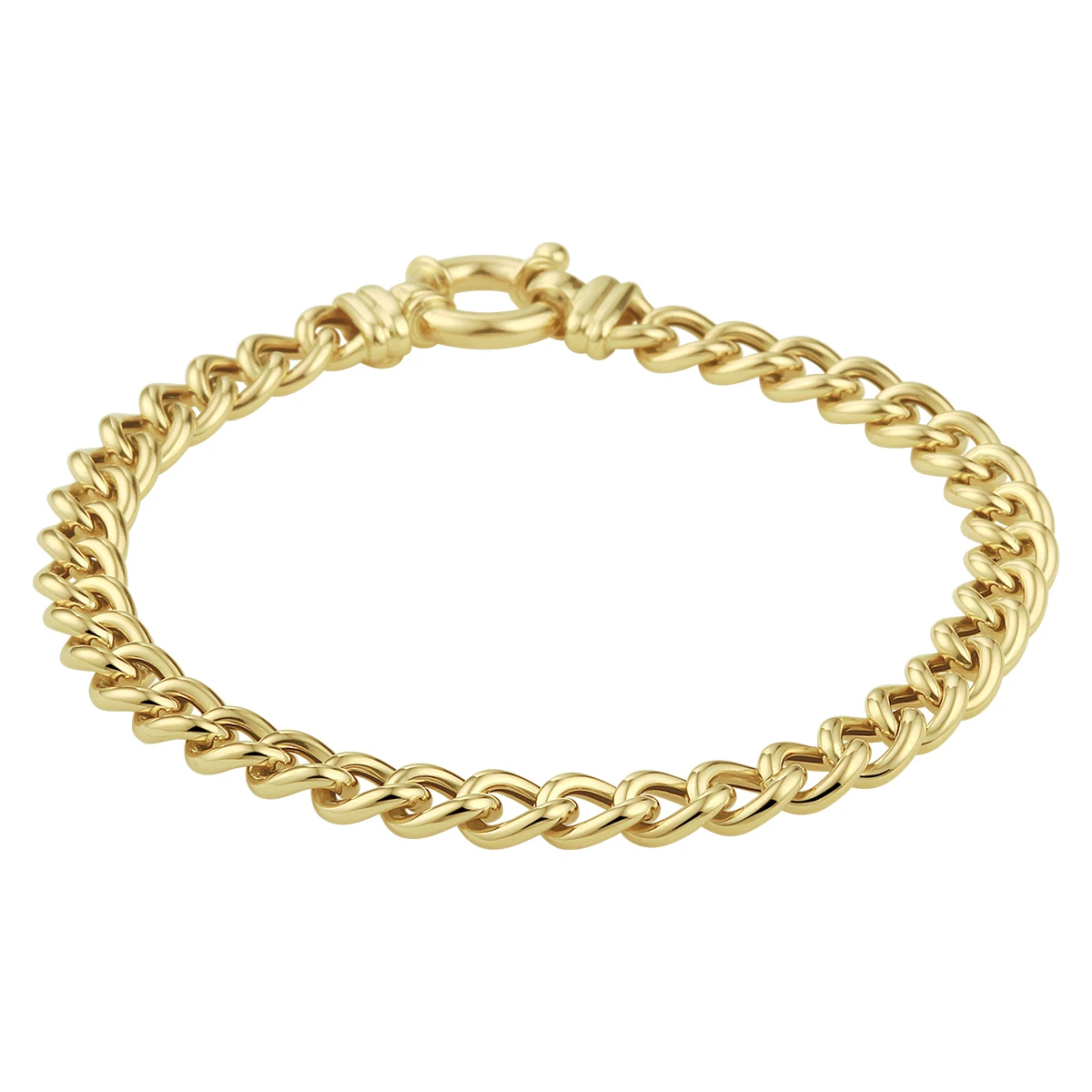 armband gourmette 6,0 mm 19 cm met groot veerslot 14K geelgoud
