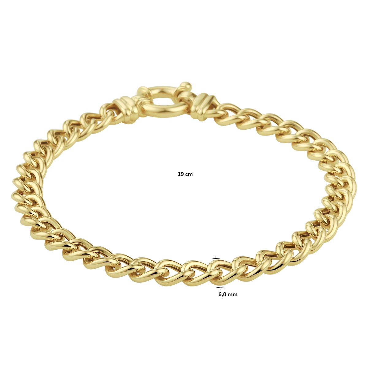 armband gourmette 6,0 mm 19 cm met groot veerslot 14K geelgoud