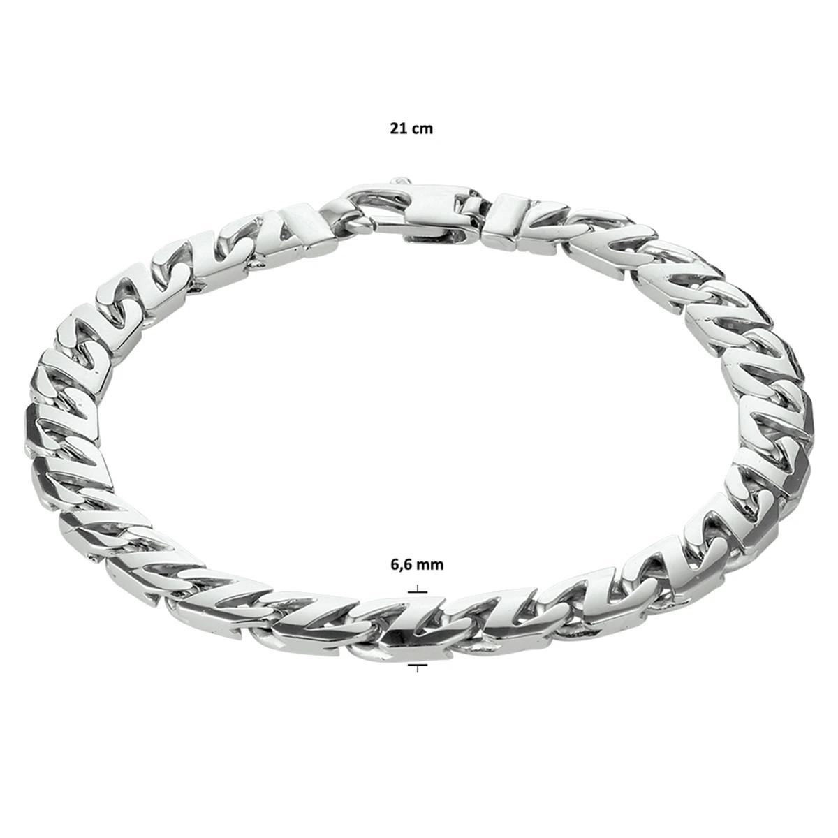 armband gourmette 6,6 mm zilver gerhodineerd