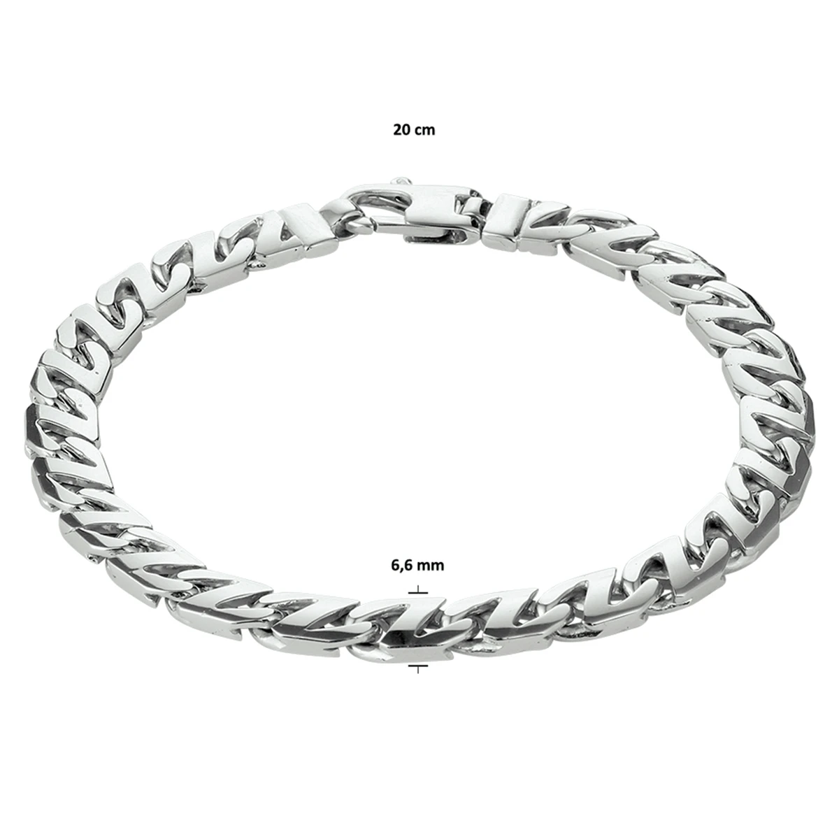 armband gourmette 6,6 mm zilver gerhodineerd