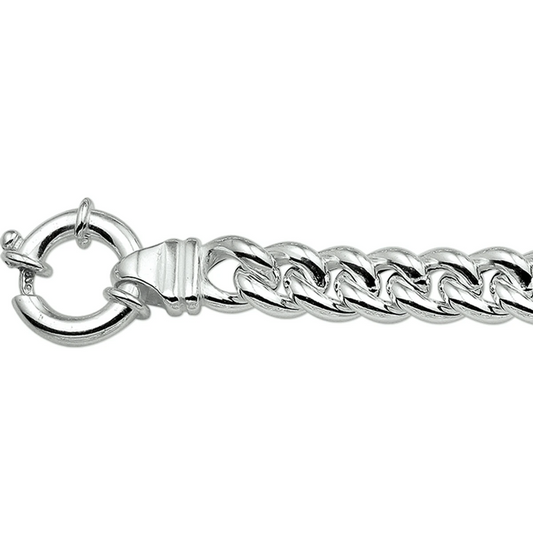 armband gourmette 7 mm 19 cm met groot veerslot zilver wit