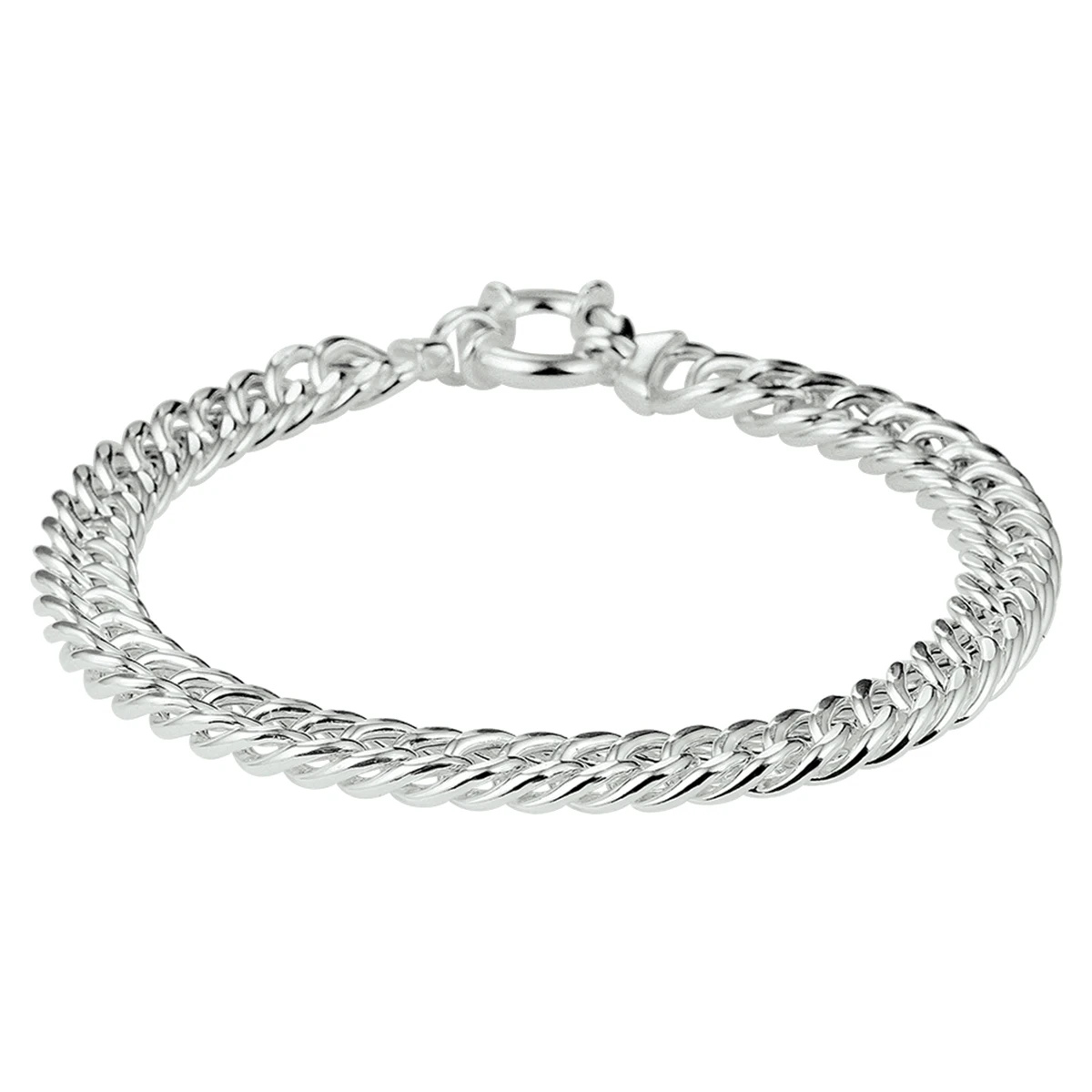 armband gourmette 7,4 mm 19 cm met groot veerslot zilver wit