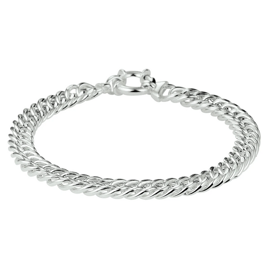 armband gourmette 7,4 mm 19 cm met groot veerslot zilver wit