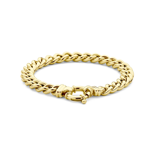 armband gourmette 7,7 mm 19 cm met groot veerslot 14K geelgoud