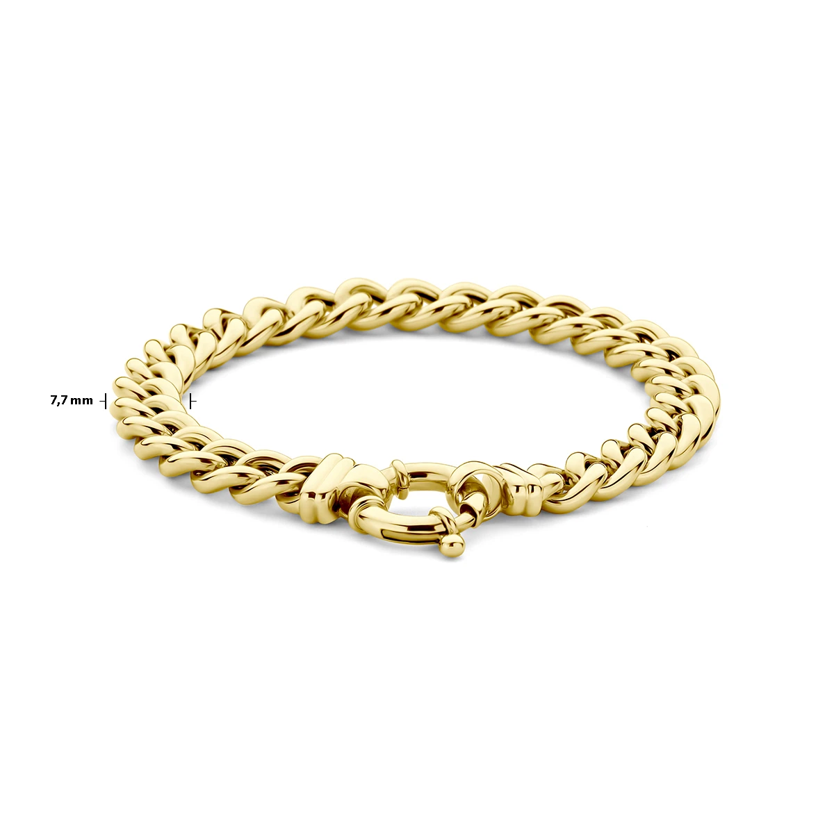 armband gourmette 7,7 mm 19 cm met groot veerslot 14K geelgoud