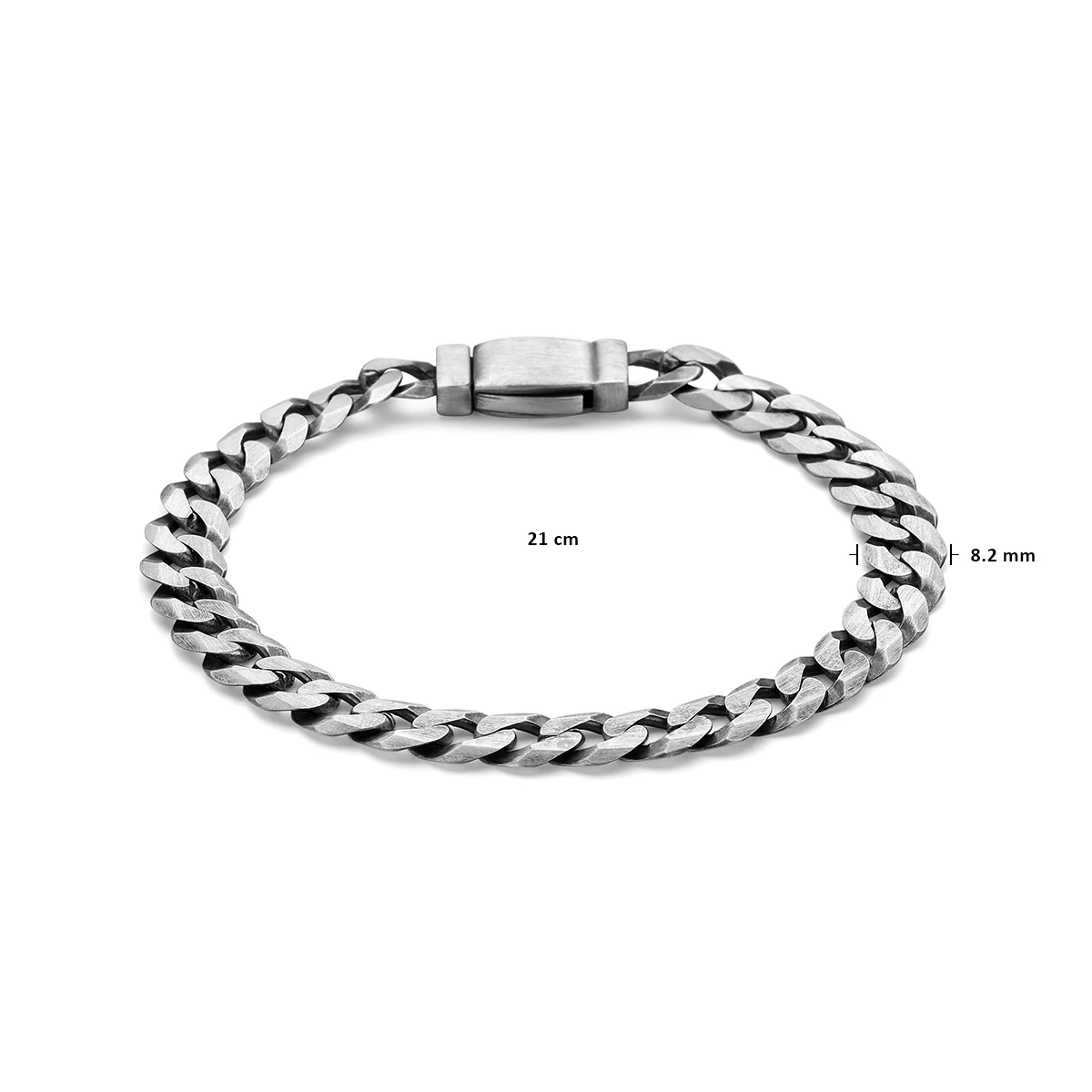 armband gourmette 8 zijdes geslepen 8,2 mm zilver geoxideerd
