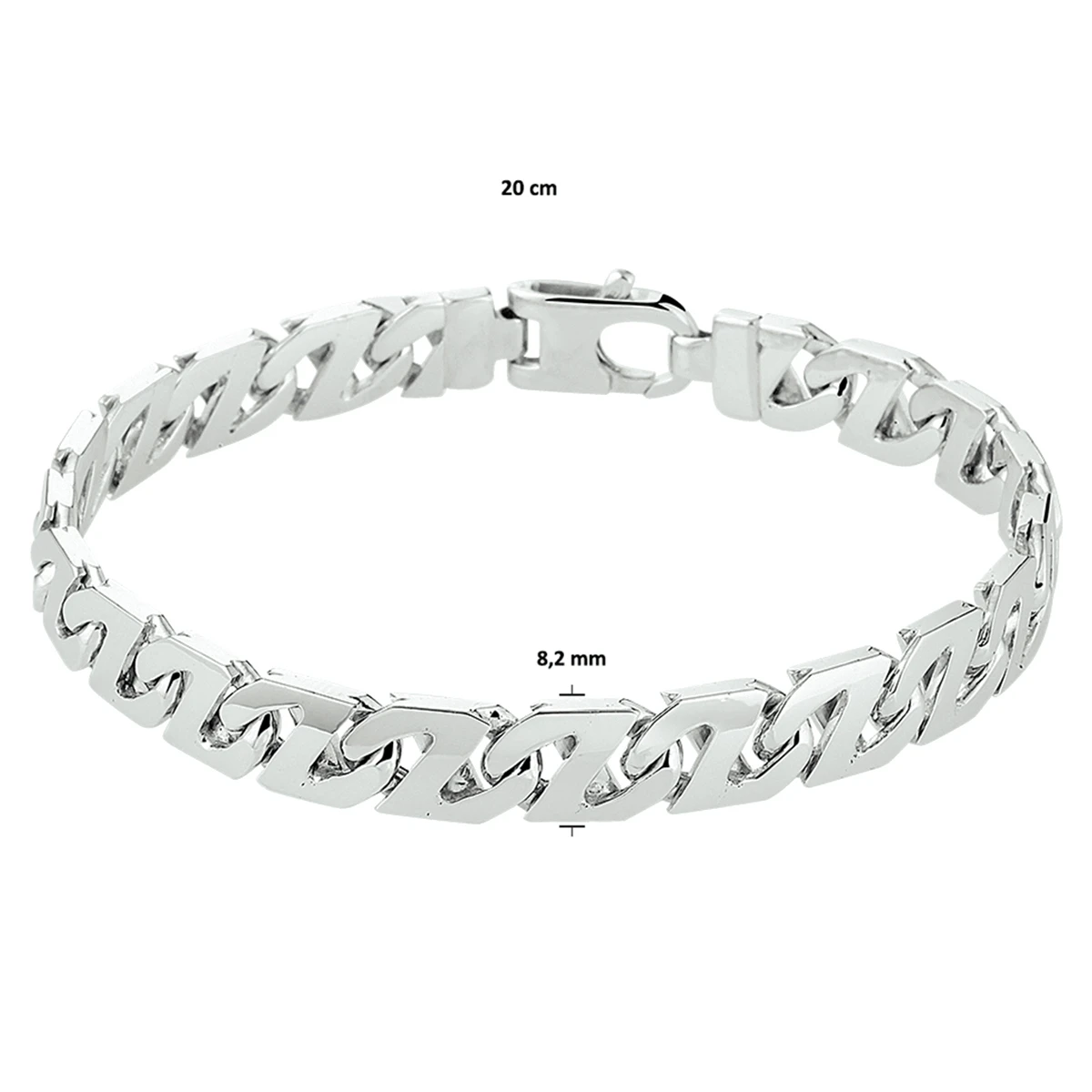 armband gourmette 8,2 mm zilver gerhodineerd