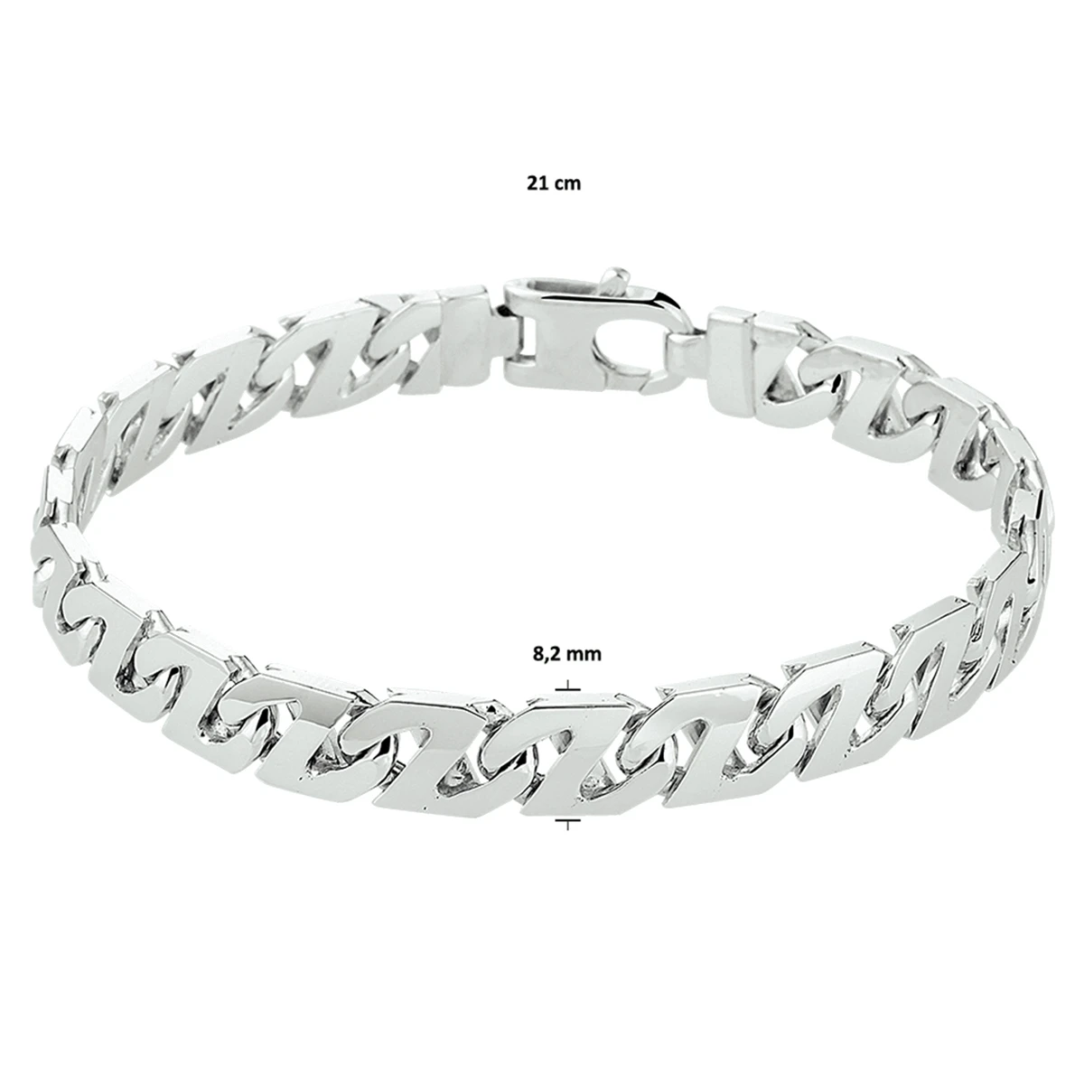 armband gourmette 8,2 mm zilver gerhodineerd