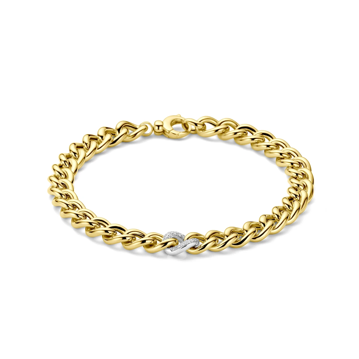 armband gourmette diamant 0.10ct h si 7 mm 19 cm 14K bicolor goud geel/wit