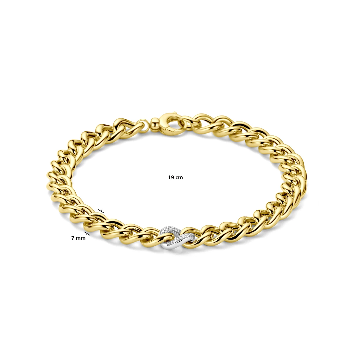 armband gourmette diamant 0.10ct h si 7 mm 19 cm 14K bicolor goud geel/wit