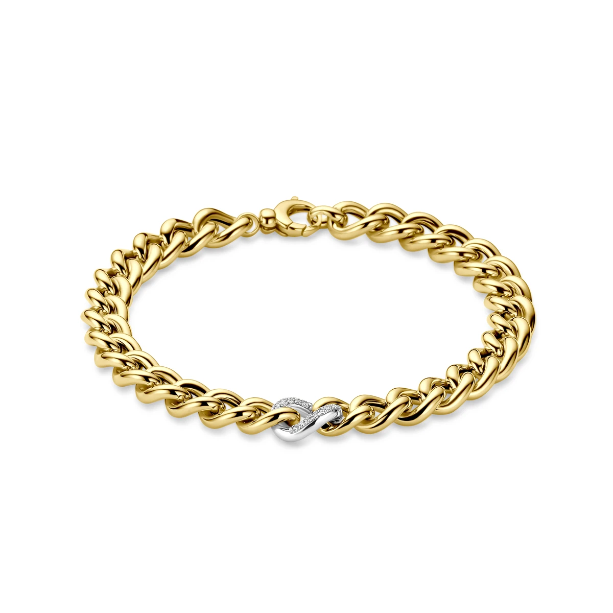 armband gourmette diamant 0.12ct h si 8,5 mm 19 cm 14K bicolor goud geel/wit