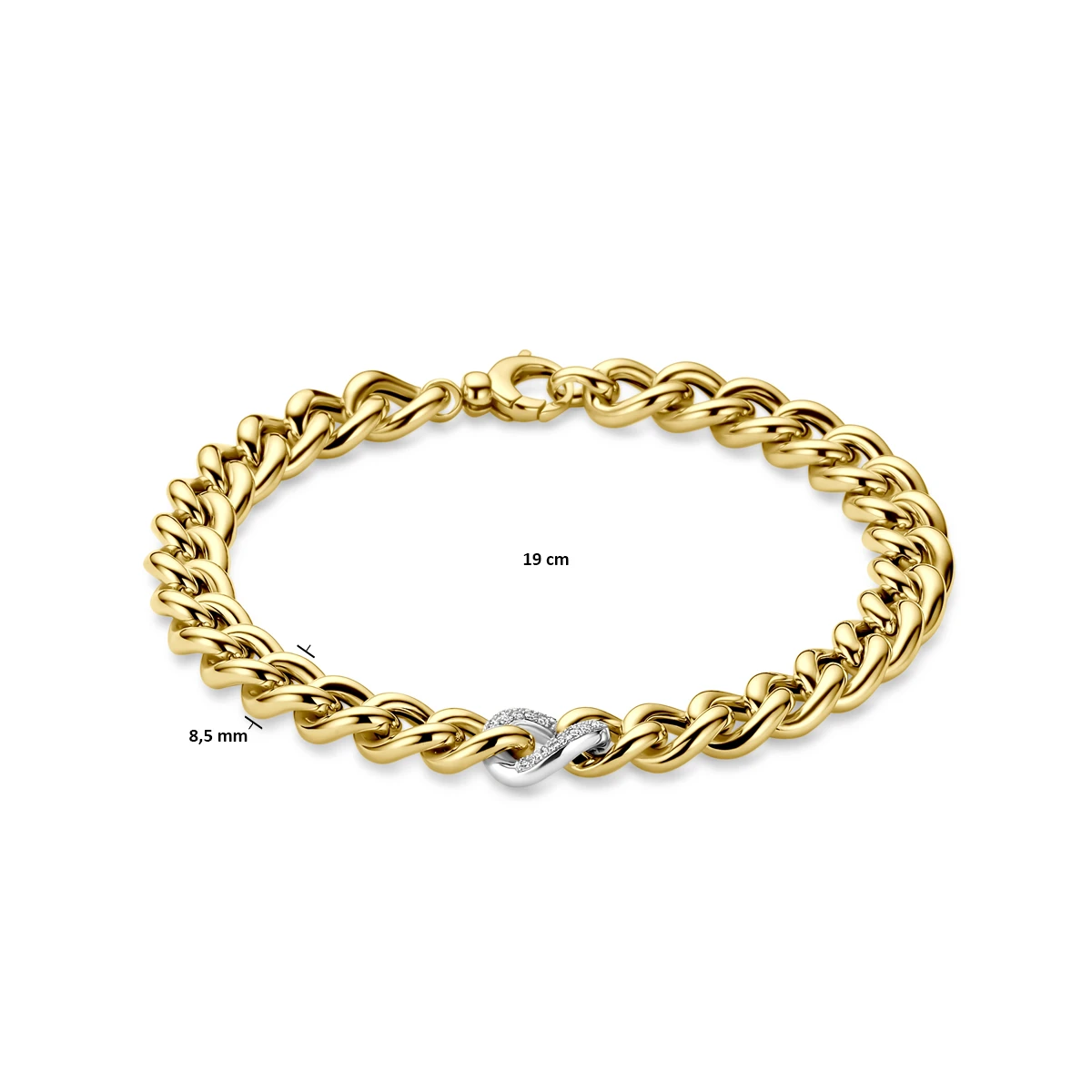armband gourmette diamant 0.12ct h si 8,5 mm 19 cm 14K bicolor goud geel/wit