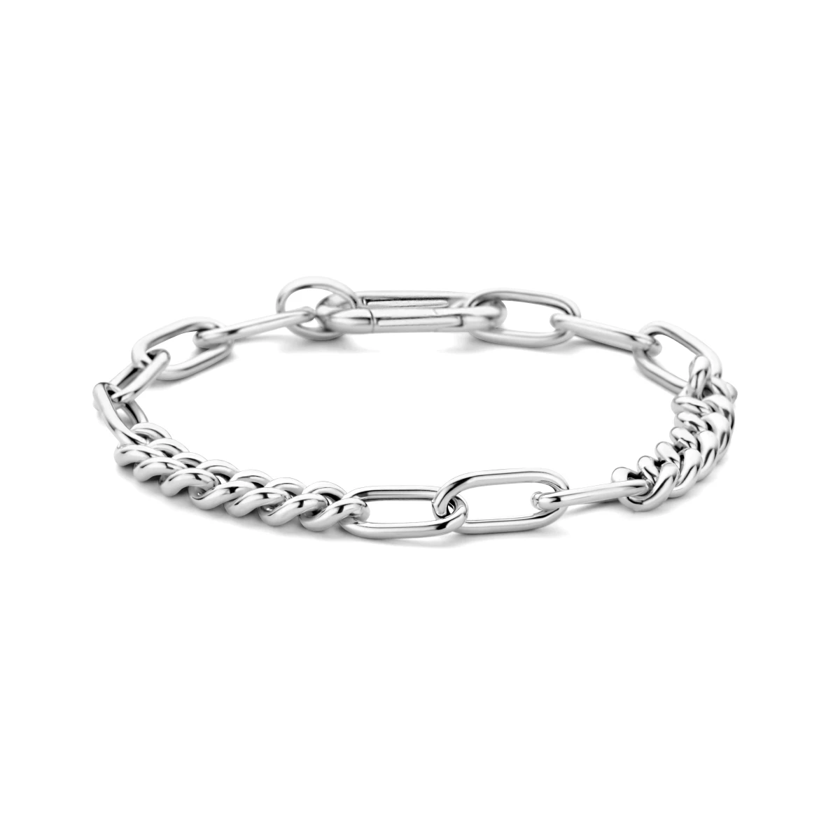 armband gourmette en paperclip ronde buis 6,8 mm 19 cm zilver gerhodineerd