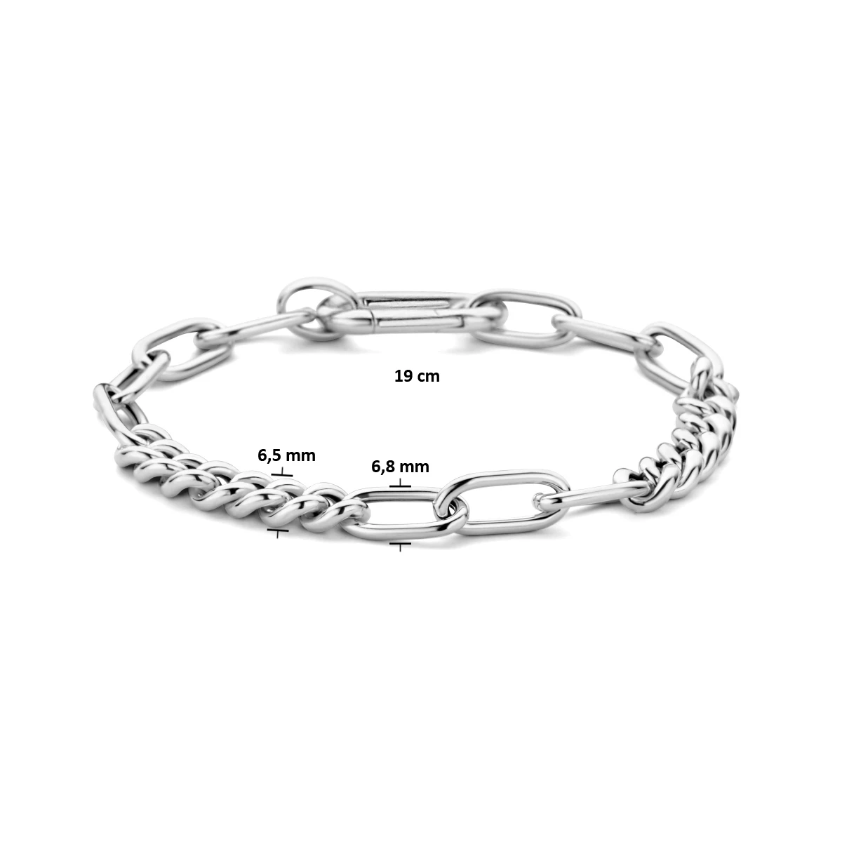 armband gourmette en paperclip ronde buis 6,8 mm 19 cm zilver gerhodineerd
